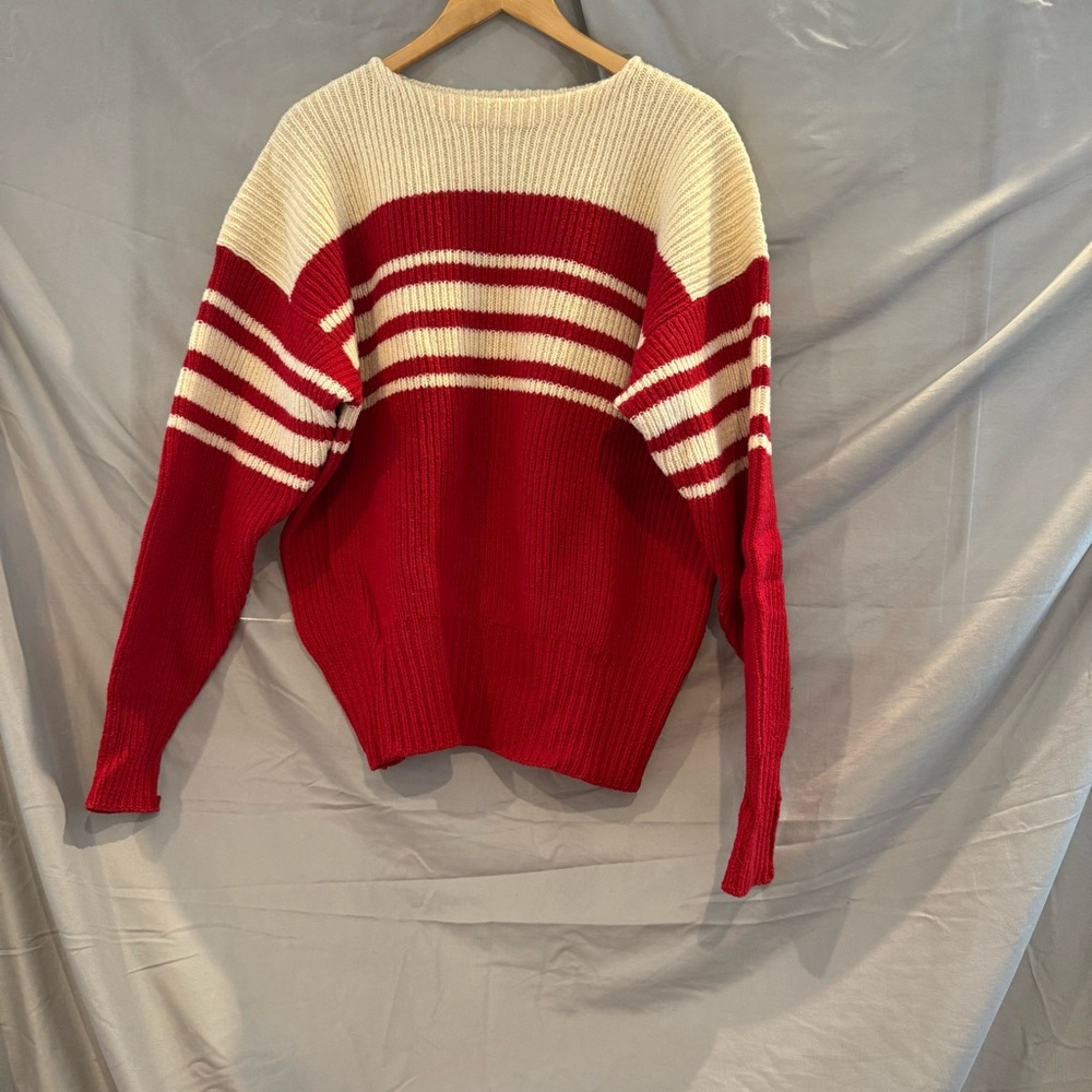 Preppy Vintage Polo RL Lambswool Red Stripe Sweater XL | Coastal Academia